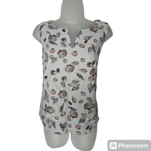 Liz Claiborne Small Women Shell Print Linen Blend Tank EUC